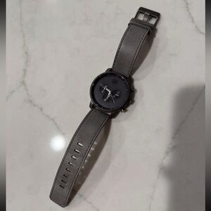 Sleek Gray Leather Strap Watch - MVMT 45mm